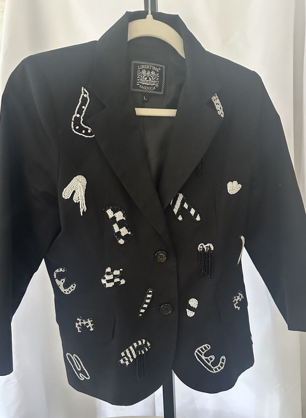 Libertine Black and White Cropped Sleeve Blazer- Sz L